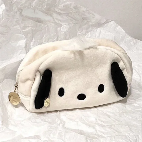 MINISO cute flannel pouch featuring Hello Kitty and Cinnamoroll cartoon design.
