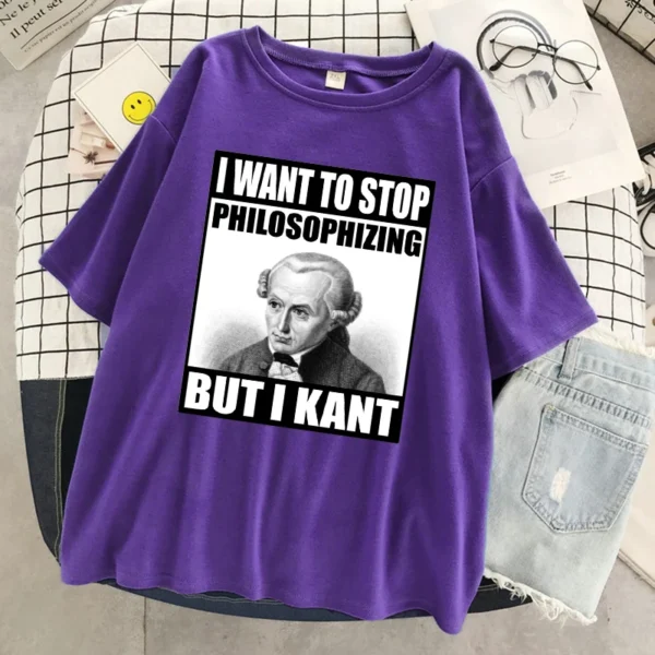 Woman wearing funny Kant philosophy meme t-shirt | Soft casual women's tee