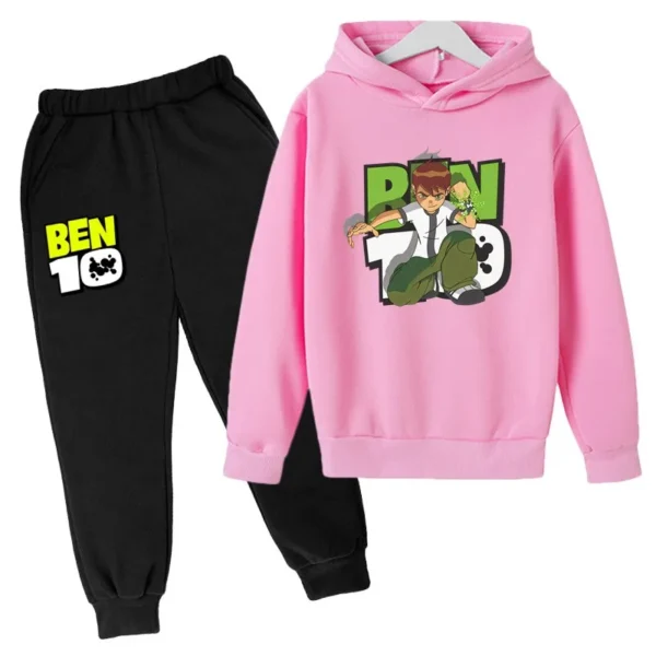 Ben 10 kids cartoon print tracksuit set with pullover hoodie and pants for boys and girls aged 2-13.