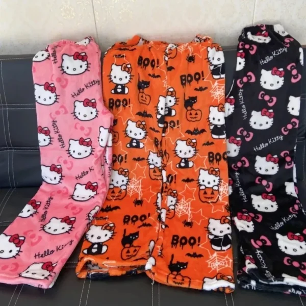 Women's soft flannel pajama pants with a cute all-over Hello Kitty character pattern print.