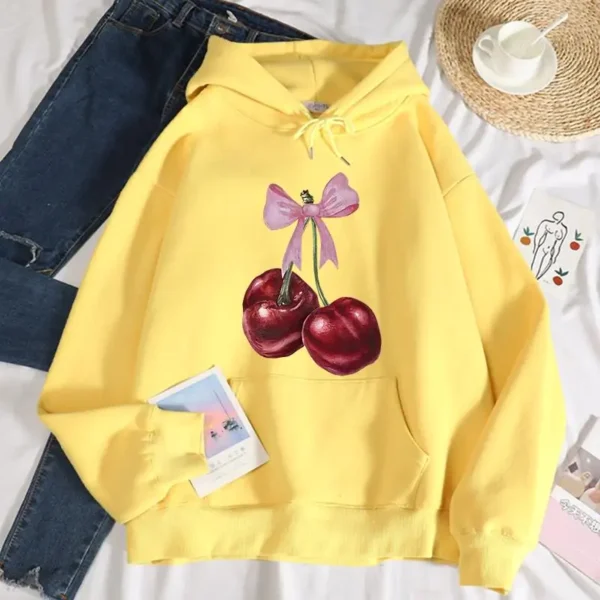 Women's Cherry Print Fleece Hoodie for Fall