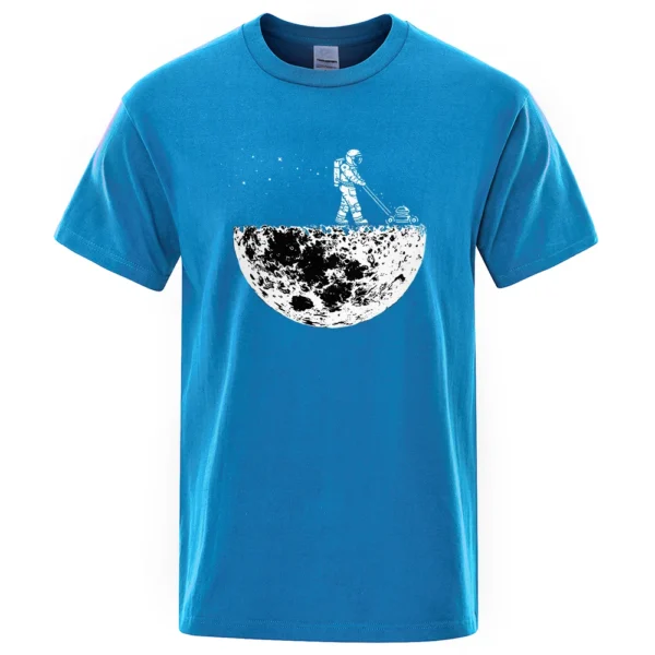 Men's oversized black cotton t-shirt displaying a funny white graphic print of an astronaut on the moon.