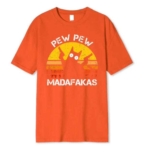 Men's t-shirt with funny graphic print: a cat holding two guns.