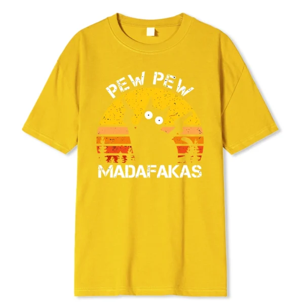 Men's t-shirt with funny graphic print: a cat holding two guns.