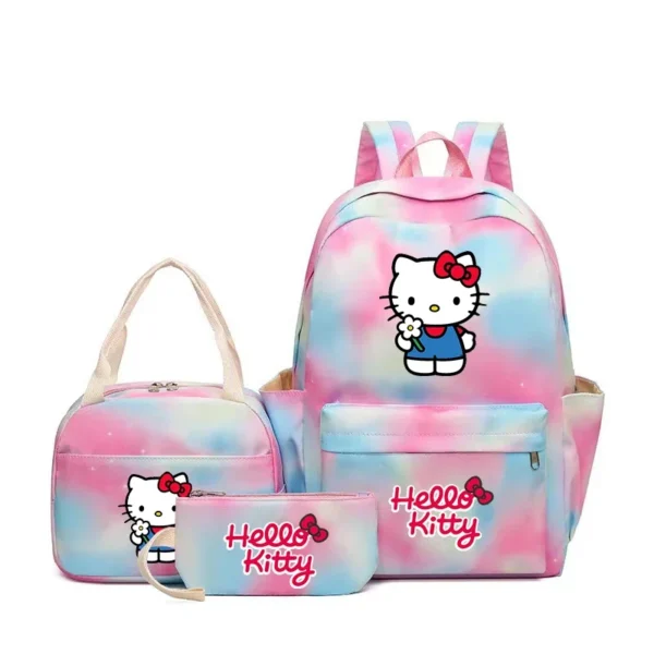 MINISO Kuromi and Cinnamoroll large capacity nylon backpack set with matching lunch bag and pencil case.