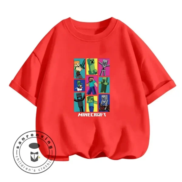 Kids' long sleeve O-neck T-shirt with Minecraft character graphic print. Unisex children's gaming top.