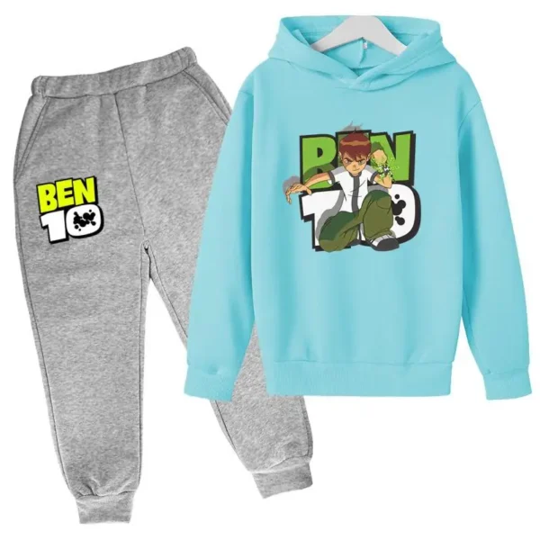Ben 10 kids cartoon print tracksuit set with pullover hoodie and pants for boys and girls aged 2-13.