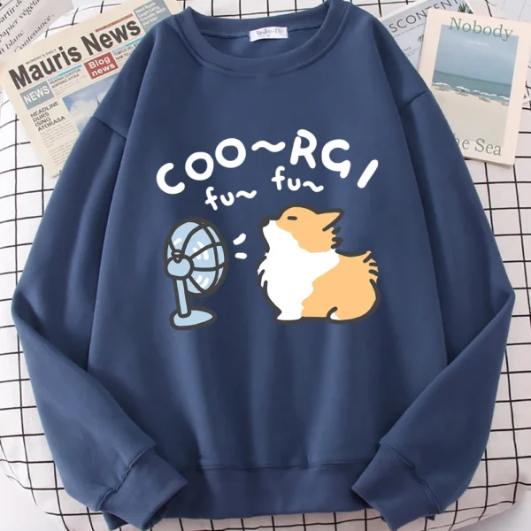 Cute Windblown Corgi design on a unisex crewneck sweatshirt.