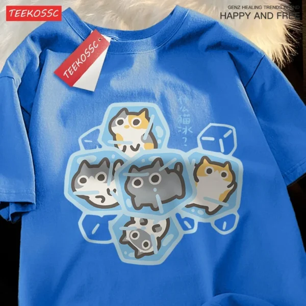 Soft gray cotton unisex t-shirt with a funny cat graphic print.