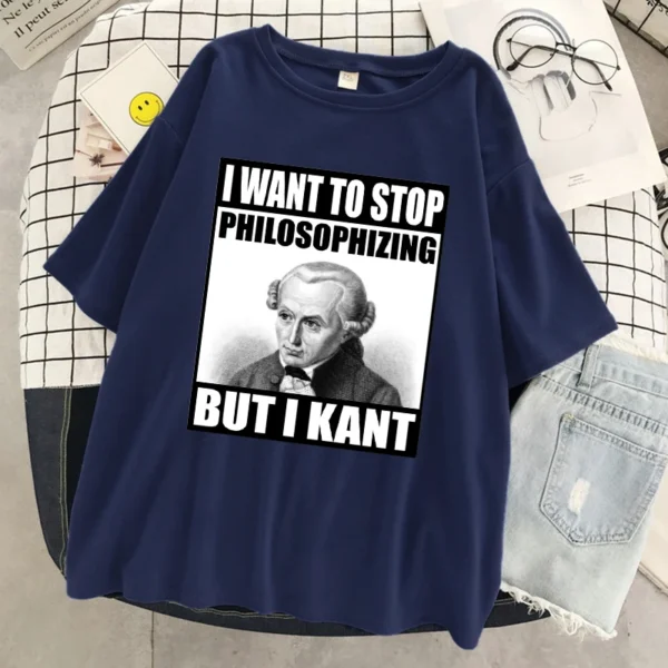 Woman wearing funny Kant philosophy meme t-shirt | Soft casual women's tee