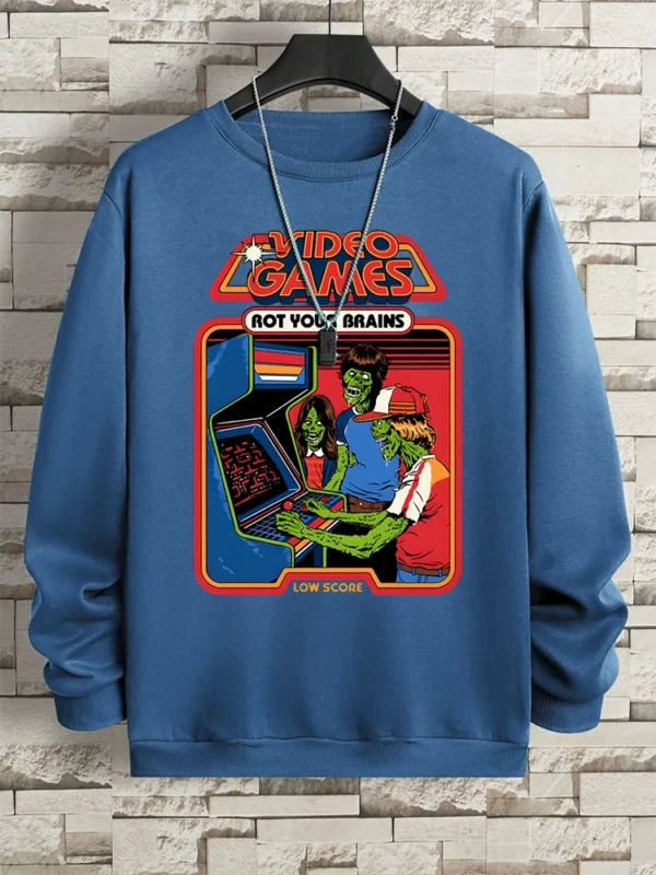 Retro "Video Games Rot Your Brains" comics hoody for men.