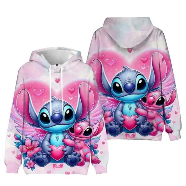 Kawaii Stitch unisex hoodie featuring a cute blue cartoon character print on a comfortable loose-fit sweatshirt.