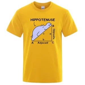 Front view of the funny 'Hippotenuse' SOH CAH TOA math pun t-shirt made of cotton. ```
