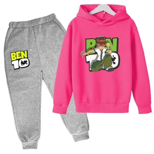 Ben 10 kids cartoon print tracksuit set with pullover hoodie and pants for boys and girls aged 2-13.