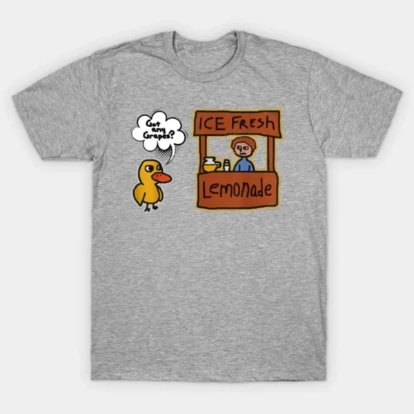 Funny "Got Grapes?" lemonade graphic t-shirt.