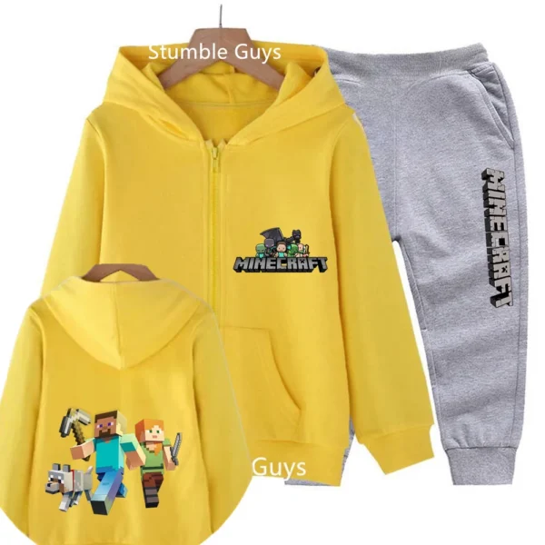 Kids cotton Minecraft pixel print zipper hoodie and matching pants set in [mention primary color if visible