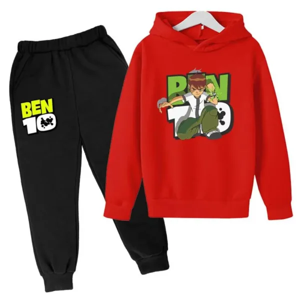 Ben 10 kids cartoon print tracksuit set with pullover hoodie and pants for boys and girls aged 2-13.