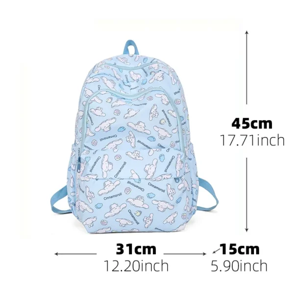 Official MINISO Cinnamoroll large capacity blue & white nylon backpack for kids and students featuring the cute Sanrio character.