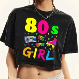 Women's 80s inspired colorful print cropped t-shirt