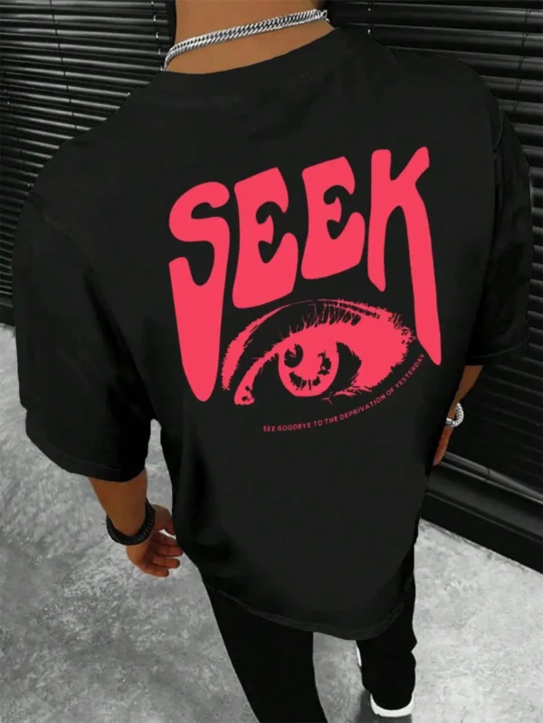 Seek Anticipated Gaze Men's Breathable Cotton T-Shirt - Loose Fit Summer Tee