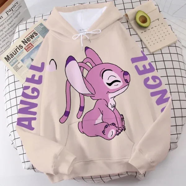 Disney hoodie featuring cute cartoon graphic of Stitch and Angel. Unisex pullover style with front pocket.