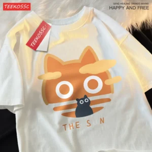 Family wearing matching orange cat t-shirts.