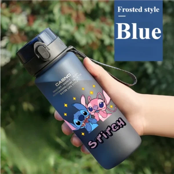 Large 1000ML clear plastic water bottle with blue Stitch and pink Angel Lilo & Stitch cartoon characters design. Portable drink cup.