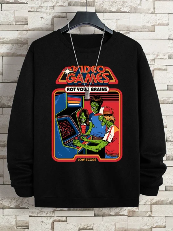 Retro "Video Games Rot Your Brains" comics hoody for men.