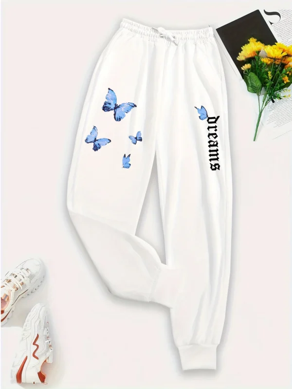 Women's butterfly print hip hop sweatpants for autumn/winter.