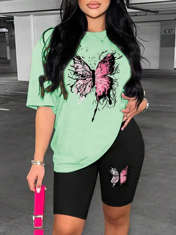 Women's soft butterfly print short sleeve top and matching shorts pajama set.