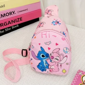 Cute Stitch and Angel cartoon crossbody sling chest bag made of nylon