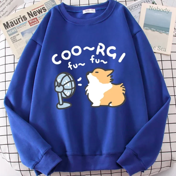 Cute Windblown Corgi design on a unisex crewneck sweatshirt.