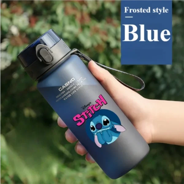 Large 1000ML clear plastic water bottle with blue Stitch and pink Angel Lilo & Stitch cartoon characters design. Portable drink cup.