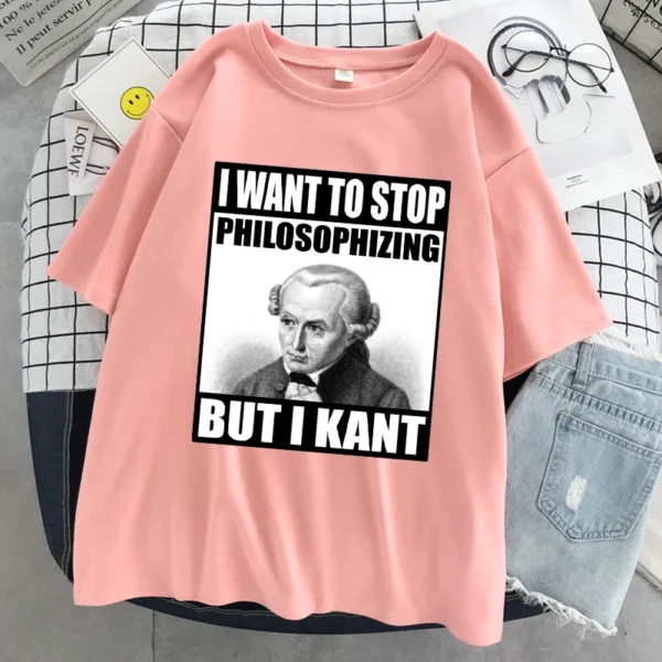 Woman wearing funny Kant philosophy meme t-shirt | Soft casual women's tee
