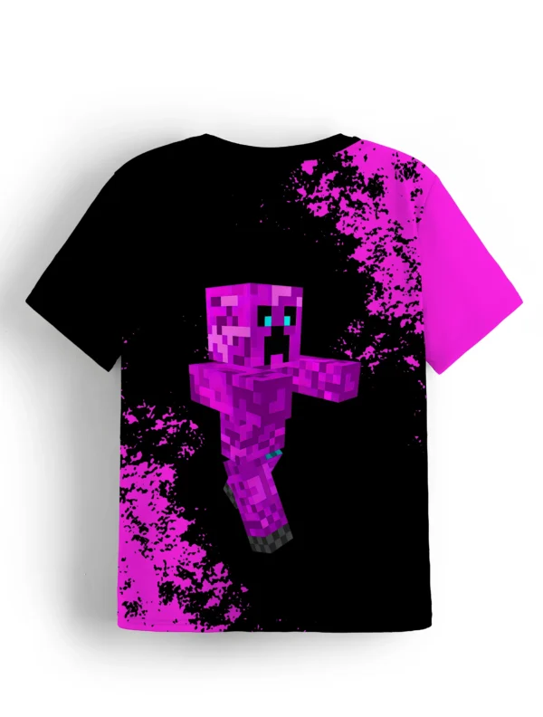 Boys' short sleeve O-neck t-shirt featuring a cartoon Minecraft graphic print - gamer apparel for kids.