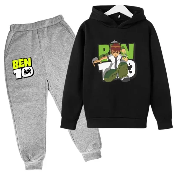Ben 10 kids cartoon print tracksuit set with pullover hoodie and pants for boys and girls aged 2-13.