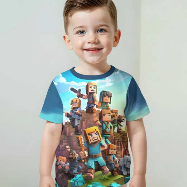 Kids Minecraft t-shirt with vibrant 3D game print design - suitable for boys and girls ages 5-14.