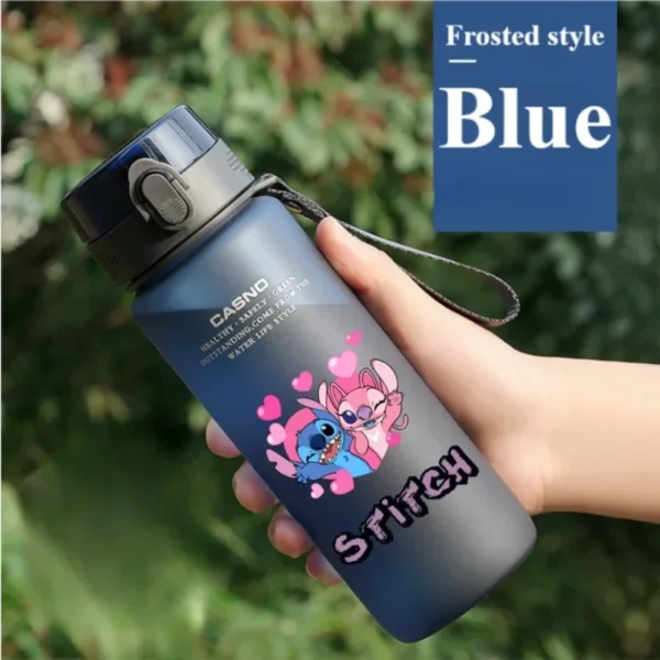 Large 1000ML clear plastic water bottle with blue Stitch and pink Angel Lilo & Stitch cartoon characters design. Portable drink cup.