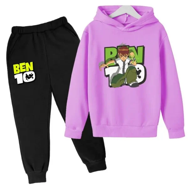 Ben 10 kids cartoon print tracksuit set with pullover hoodie and pants for boys and girls aged 2-13.