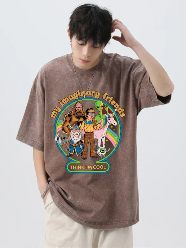 My Imaginary Friends Think I'm Cool" Retro Washed Men's T-Shirt