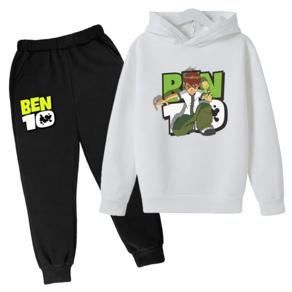 Ben 10 kids cartoon print tracksuit set with pullover hoodie and pants for boys and girls aged 2-13.