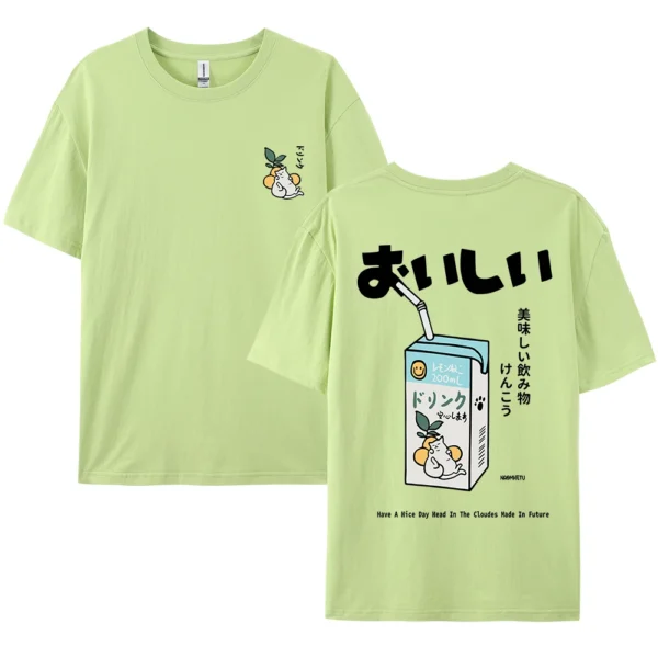 Oversized cotton t-shirt with a Japanese cat print graphic on the front