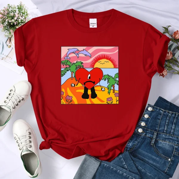 Bad Bunny graphic tee with sad heart