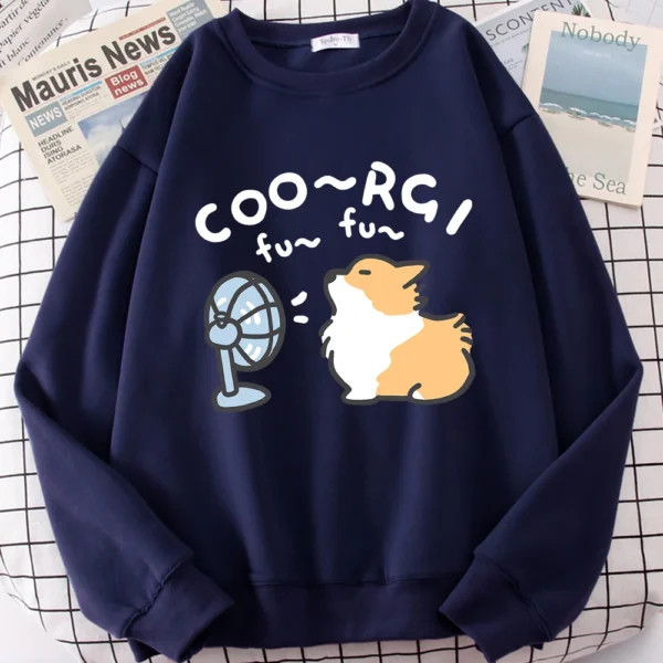 Cute Windblown Corgi design on a unisex crewneck sweatshirt.