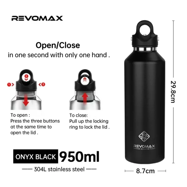 REVOMAX 950ml stainless steel vacuum insulated water bottle.