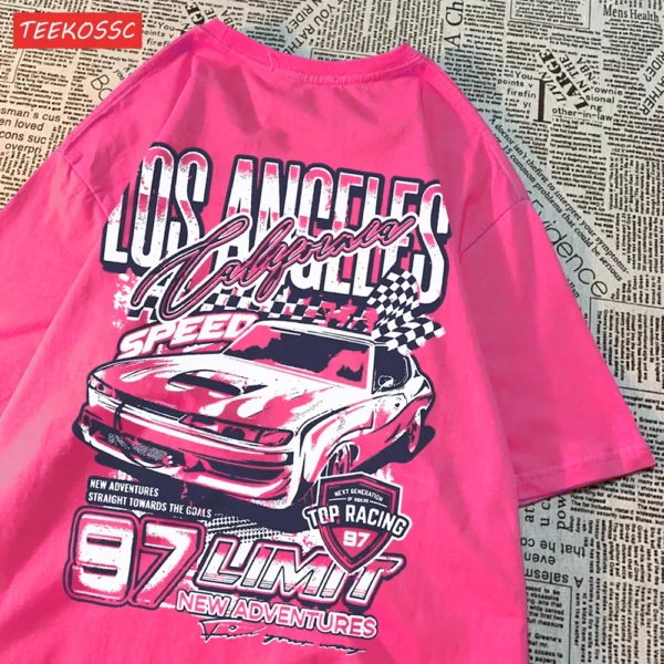 Loose fit t-shirt featuring a vibrant cartoon racing car graphic print.