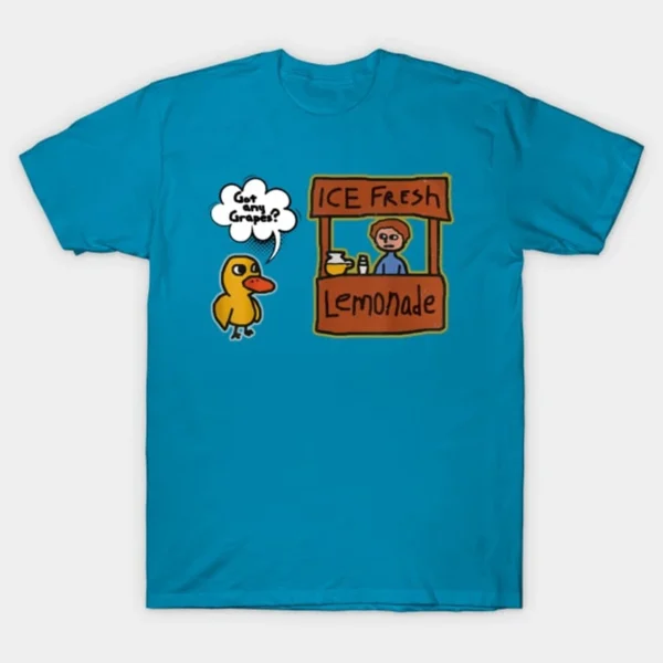 Funny "Got Grapes?" lemonade graphic t-shirt.