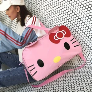 MINISO Hello Kitty large capacity Oxford travel duffel bag for women's short trips and sports.