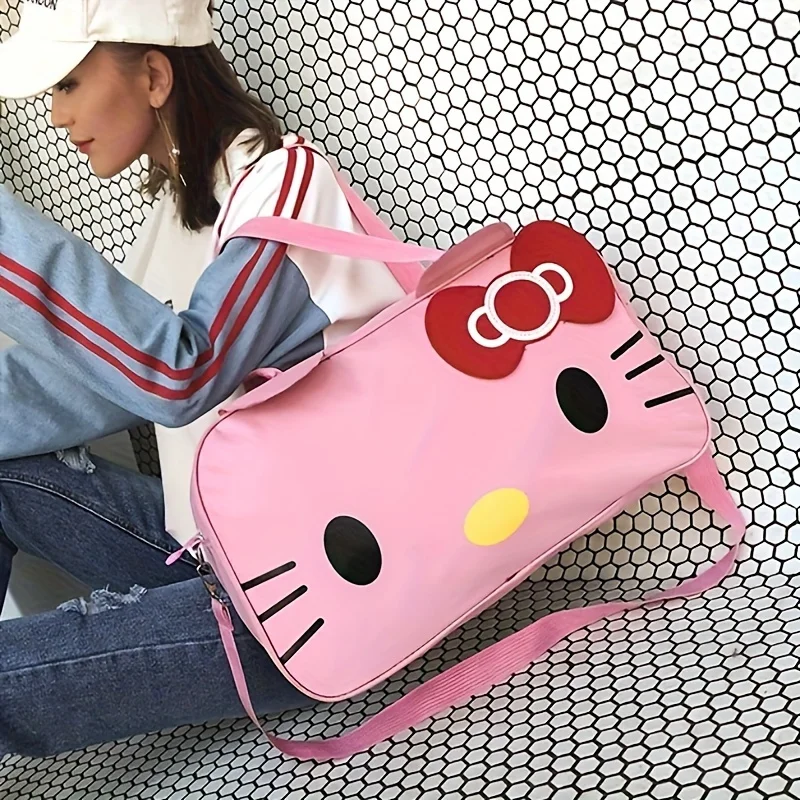 MINISO Hello Kitty large capacity Oxford travel duffel bag for women's short trips and sports.
