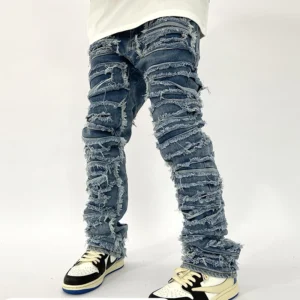 Men's ripped straight leg jeans